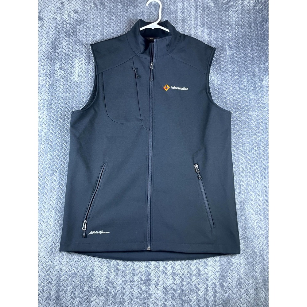 Eddie Bauer Mens M Black Stretch Soft Shell Water Repellent Fleece Lined Vest